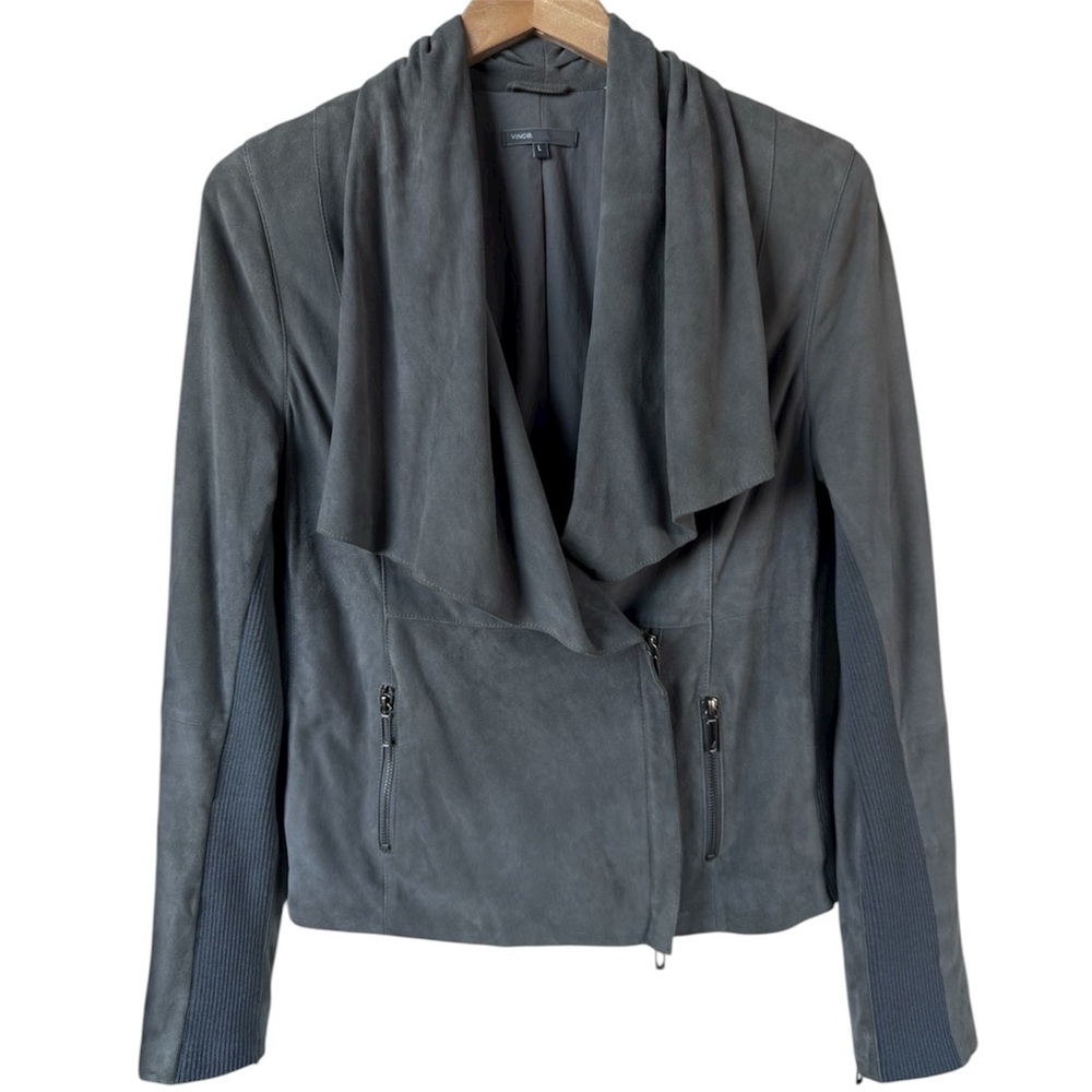 Vince Gray Draped Leather Moto Jacket